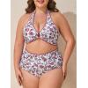 imageSummer Mae Plus Size Swimsuit for Women Halter Bikini Top Shell Stitched Two Piece High Waist Bathing Suit Sexy SwimwearStrawberry Flowers