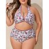 imageSummer Mae Plus Size Swimsuit for Women Halter Bikini Top Shell Stitched Two Piece High Waist Bathing Suit Sexy SwimwearStrawberry Flowers