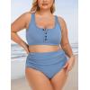 imageSummer Mae Plus Size Women Ribbed Bikini Set Two Piece High Waist Swimsuit Scoop Top Tummy Control Bathing Suit SwimwearBaby Blue