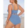imageSummer Mae Plus Size Women Ribbed Bikini Set Two Piece High Waist Swimsuit Scoop Top Tummy Control Bathing Suit SwimwearBaby Blue