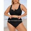 imageSummer Mae Plus Size Women Ribbed Bikini Set Two Piece High Waist Swimsuit Scoop Top Tummy Control Bathing Suit SwimwearBlack