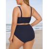 imageSummer Mae Plus Size Women Ribbed Bikini Set Two Piece High Waist Swimsuit Scoop Top Tummy Control Bathing Suit SwimwearBlue Black