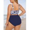imageSummer Mae Plus Size Women Ribbed Bikini Set Two Piece High Waist Swimsuit Scoop Top Tummy Control Bathing Suit SwimwearBlue Coconut Shadow