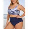 imageSummer Mae Plus Size Women Ribbed Bikini Set Two Piece High Waist Swimsuit Scoop Top Tummy Control Bathing Suit SwimwearBlue Coconut Shadow