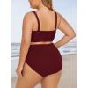 imageSummer Mae Plus Size Women Ribbed Bikini Set Two Piece High Waist Swimsuit Scoop Top Tummy Control Bathing Suit SwimwearBurgundy