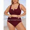 imageSummer Mae Plus Size Women Ribbed Bikini Set Two Piece High Waist Swimsuit Scoop Top Tummy Control Bathing Suit SwimwearBurgundy
