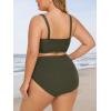 imageSummer Mae Plus Size Women Ribbed Bikini Set Two Piece High Waist Swimsuit Scoop Top Tummy Control Bathing Suit SwimwearOlive