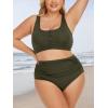 imageSummer Mae Plus Size Women Ribbed Bikini Set Two Piece High Waist Swimsuit Scoop Top Tummy Control Bathing Suit SwimwearOlive