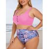 imageSummer Mae Plus Size Women Ribbed Bikini Set Two Piece High Waist Swimsuit Scoop Top Tummy Control Bathing Suit SwimwearPeach Blossoms
