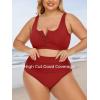 imageSummer Mae Plus Size Women Ribbed Bikini Set Two Piece High Waist Swimsuit Scoop Top Tummy Control Bathing Suit SwimwearRuby