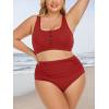 imageSummer Mae Plus Size Women Ribbed Bikini Set Two Piece High Waist Swimsuit Scoop Top Tummy Control Bathing Suit SwimwearRuby