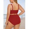 imageSummer Mae Plus Size Women Ribbed Bikini Set Two Piece High Waist Swimsuit Scoop Top Tummy Control Bathing Suit SwimwearRuby
