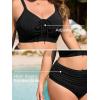 imageSummer Mae Plus Size Women Ribbed Two Piece Bikini High Waist Swimsuit Ruched Tummy Control Bathing Suit SwimwearBlack