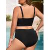 imageSummer Mae Plus Size Women Ribbed Two Piece Bikini High Waist Swimsuit Ruched Tummy Control Bathing Suit SwimwearBlack