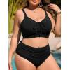 imageSummer Mae Plus Size Women Ribbed Two Piece Bikini High Waist Swimsuit Ruched Tummy Control Bathing Suit SwimwearBlack
