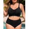 imageSummer Mae Plus Size Women Ribbed Two Piece Bikini High Waist Swimsuit Ruched Tummy Control Bathing Suit SwimwearBlack