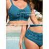 imageSummer Mae Plus Size Women Ribbed Two Piece Bikini High Waist Swimsuit Ruched Tummy Control Bathing Suit SwimwearBlue Green