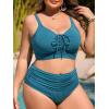 imageSummer Mae Plus Size Women Ribbed Two Piece Bikini High Waist Swimsuit Ruched Tummy Control Bathing Suit SwimwearBlue Green