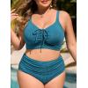 imageSummer Mae Plus Size Women Ribbed Two Piece Bikini High Waist Swimsuit Ruched Tummy Control Bathing Suit SwimwearBlue Green