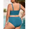 imageSummer Mae Plus Size Women Ribbed Two Piece Bikini High Waist Swimsuit Ruched Tummy Control Bathing Suit SwimwearBlue Green