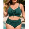 imageSummer Mae Plus Size Women Ribbed Two Piece Bikini High Waist Swimsuit Ruched Tummy Control Bathing Suit SwimwearDark Green