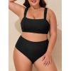 imageSummer Mae Ribbed Plus Size Swimsuit for Women Bikini Set Two Piece High Waist Bathing Suit Crop Top Tummy Control SwimwearBlack