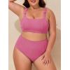 imageSummer Mae Ribbed Plus Size Swimsuit for Women Bikini Set Two Piece High Waist Bathing Suit Crop Top Tummy Control SwimwearBright Red