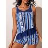 imageSummer Mae Womens Mesh Tankini Swimsuit Layered Bathing Suit Ruffle Two Piece Tummy Control Sporty Pockets ShortsBlue Vertical Pattern