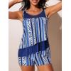 imageSummer Mae Womens Mesh Tankini Swimsuit Layered Bathing Suit Ruffle Two Piece Tummy Control Sporty Pockets ShortsBlue Vertical Pattern