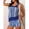 imageSummer Mae Womens Mesh Tankini Swimsuit Layered Bathing Suit Ruffle Two Piece Tummy Control Sporty Pockets ShortsBlue Vertical Pattern