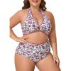 imageSummer Mae Plus Size Swimsuit for Women Halter Bikini Top Shell Stitched Two Piece High Waist Bathing Suit Sexy SwimwearStrawberry Flowers