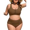 imageSummer Mae Plus Size Women Ribbed Bikini Set Two Piece High Waist Swimsuit Scoop Top Tummy Control Bathing Suit SwimwearHoney Ginger