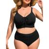 imageSummer Mae Plus Size Women Ribbed Two Piece Bikini High Waist Swimsuit Ruched Tummy Control Bathing Suit SwimwearBlack