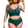 imageSummer Mae Plus Size Women Ribbed Two Piece Bikini High Waist Swimsuit Ruched Tummy Control Bathing Suit SwimwearDark Green