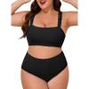 imageSummer Mae Ribbed Plus Size Swimsuit for Women Bikini Set Two Piece High Waist Bathing Suit Crop Top Tummy Control SwimwearBlack