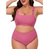 imageSummer Mae Ribbed Plus Size Swimsuit for Women Bikini Set Two Piece High Waist Bathing Suit Crop Top Tummy Control SwimwearBright Red