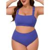 imageSummer Mae Ribbed Plus Size Swimsuit for Women Bikini Set Two Piece High Waist Bathing Suit Crop Top Tummy Control SwimwearDazzling Blue
