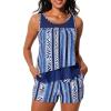 imageSummer Mae Womens Mesh Tankini Swimsuit Layered Bathing Suit Ruffle Two Piece Tummy Control Sporty Pockets ShortsBlue Vertical Pattern