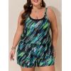 imageSummer Mae Plus Size Swim Romper Women One Piece Swimsuit Blouson Bathing Suit with Pockets 2025 Modest SwimwearGreen Leopard
