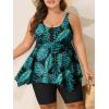 imageSummer Mae Plus Size Swimsuit Tankini for Women Two Piece Bathing Suit Flowy 2025 Rash Guard Swimwear with Capris ShortsBlack Green Feather