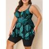 imageSummer Mae Plus Size Swimsuit Tankini for Women Two Piece Bathing Suit Flowy 2025 Rash Guard Swimwear with Capris ShortsBlack Green Feather
