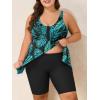 imageSummer Mae Plus Size Swimsuit Tankini for Women Two Piece Bathing Suit Flowy 2025 Rash Guard Swimwear with Capris ShortsBlack Green Feather