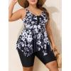 imageSummer Mae Plus Size Swimsuit Tankini for Women Two Piece Bathing Suit Flowy 2025 Rash Guard Swimwear with Capris ShortsBlack White Flowers