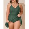 imageSummer Mae Plus Size Swimsuit for Women One Piece Swim Dress Tummy Control Bathing Suit with Flowy Skirt Modest SwimwearArmy Green