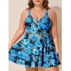 imageSummer Mae Plus Size Swimsuit for Women One Piece Swim Dress Tummy Control Bathing Suit with Flowy Skirt Modest SwimwearBlue Flower Clusters
