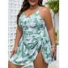 imageSummer Mae Plus Size Swimsuit for Women One Piece Swim Dress Tummy Control Bathing Suit with Flowy Skirt Modest SwimwearGreen Blooming Flowers
