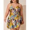 imageSummer Mae Plus Size Swimsuit for Women One Piece Swim Dress Tummy Control Bathing Suit with Flowy Skirt Modest SwimwearYellow Leaves