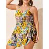 imageSummer Mae Plus Size Swimsuit for Women One Piece Swim Dress Tummy Control Bathing Suit with Flowy Skirt Modest SwimwearYellow Leaves