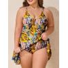 imageSummer Mae Plus Size Swimsuit for Women One Piece Swim Dress Tummy Control Bathing Suit with Flowy Skirt Modest SwimwearYellow Leaves