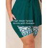 imageSummer Mae Plus Size Swimsuit for Women Tankini Two Piece Bathing Suit with Capris Pockets Short High Waist SwimwearGreen Floral Print